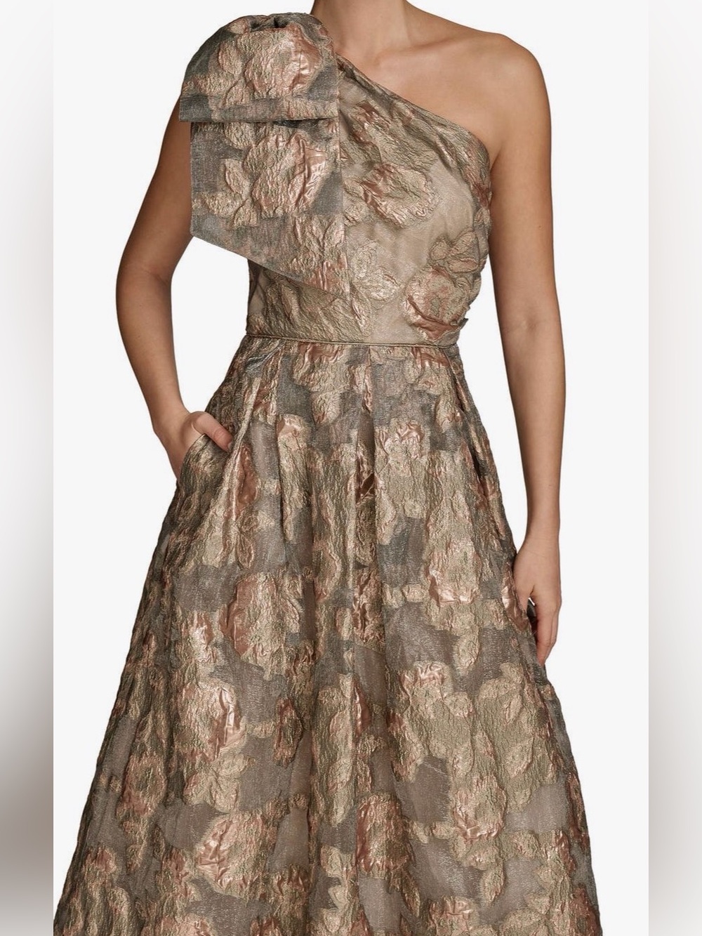 Donna Karan One Shoulder Metallic Jacquard